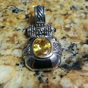Vintage T*J Renaissance Revival Huge 2-Tone Citrine Orange CZ & Blk Cab Pendant